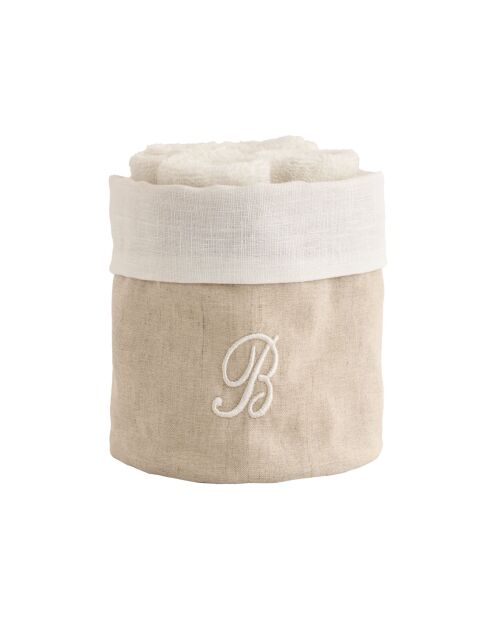 Panier + 4 gants de toilette en coton Zahra B ivoire - 30x30 cm