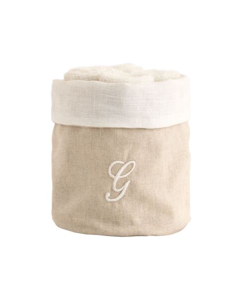 Mand + 4 katoenen washandjes Zahra G ivoor - 30x30 cm