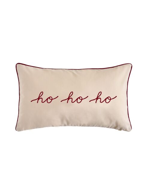 Coussin décoratif en coton Ho Ho Ho ivoire - 50x30cm
