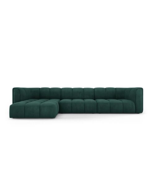 Canapé d'angle gauche modulaire en chenille Francesca 5 places vert bouteille - 316 x 160 x 70 cm