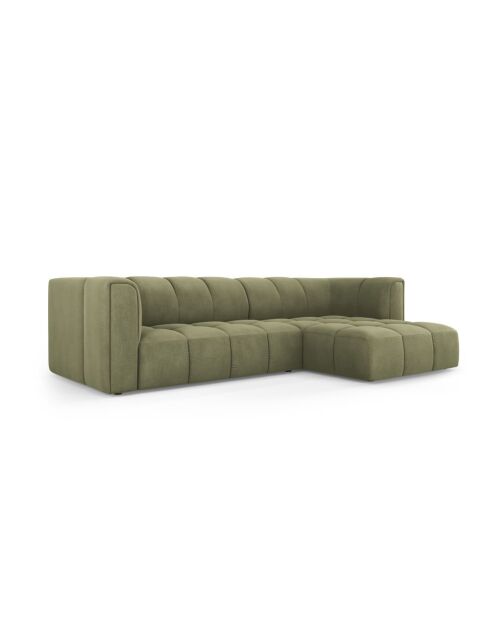 Canapé d'angle droit modulaire en chenille Francesca 3 places vert clair - 256 x 160 x 70 cm