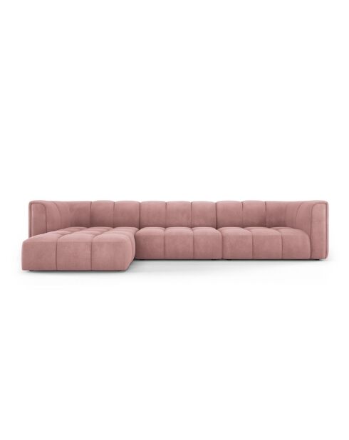 Canapé d'angle gauche modulaire en chenille Francesca 5 places rose - 316 x 160 x 70 cm