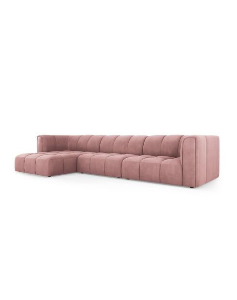 Canapé d'angle gauche modulaire en chenille Francesca 5 places rose - 316 x 160 x 70 cm