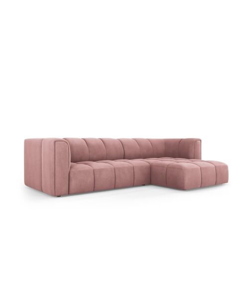 Canapé d'angle droit modulaire en chenille Francesca 3 places rose - 256 x 160 x 70 cm
