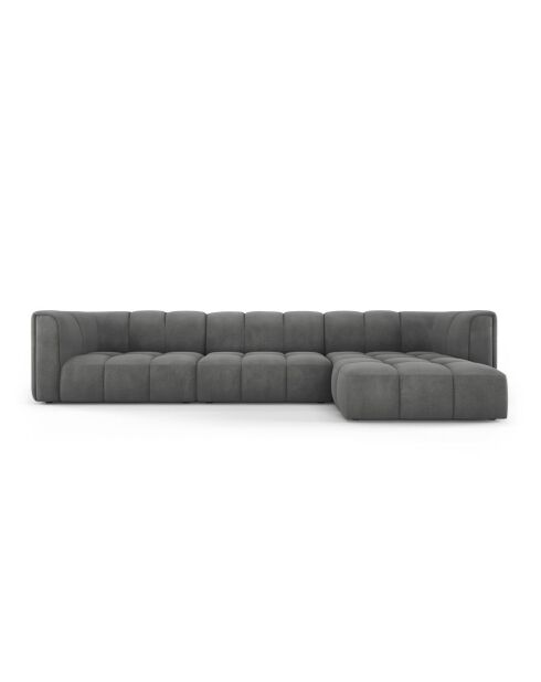 Canapé d'angle droit modulaire en chenille Francesca 5 places gris foncé - 316 x 160 x 70 cm