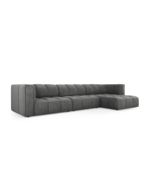 Canapé d'angle droit modulaire en chenille Francesca 5 places gris foncé - 316 x 160 x 70 cm