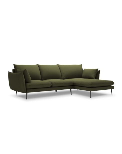 Canapé d'angle droit en tissu structuré Elio 5 places vert - 251 x 170 x 97 cm