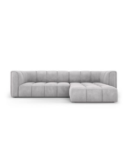 Canapé d'angle droit modulaire en chenille Francesca 3 places gris clair - 256 x 160 x 70 cm