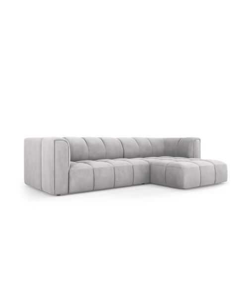 Canapé d'angle droit modulaire en chenille Francesca 3 places gris clair - 256 x 160 x 70 cm