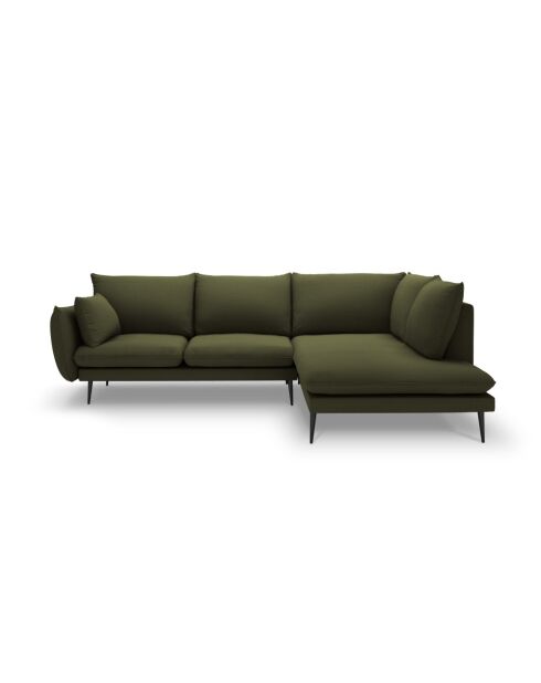 Canapé d'angle droit en tissu structuré Elio 5 places vert - 251 x 185 x 95 cm