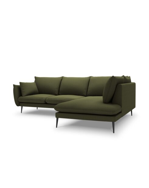 Canapé d'angle droit en tissu structuré Elio 5 places vert - 251 x 185 x 95 cm