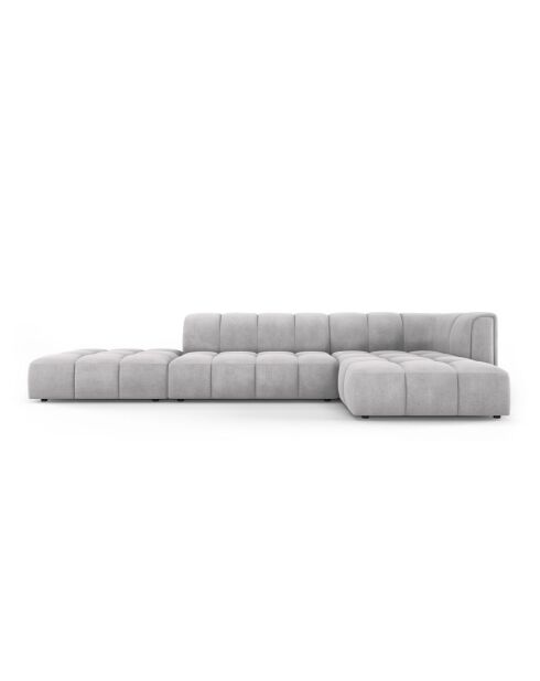 Canapé d'angle droit modulaire en chenille Francesca 5 places gris clair - 323 x 160 x 70 cm
