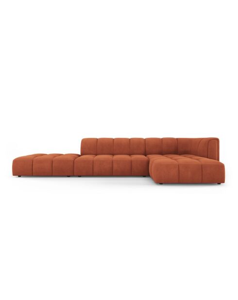 Canapé d'angle droit modulaire en chenille Francesca 5 places orange - 323 x 160 x 70 cm