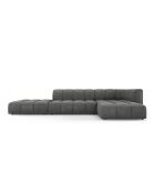 Canapé d'angle droit modulaire en chenille Francesca 5 places gris foncé - 323 x 160 x 70 cm
