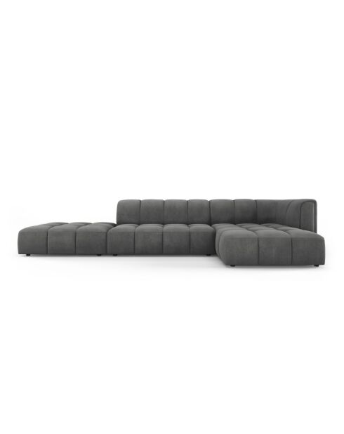 Canapé d'angle droit modulaire en chenille Francesca 5 places gris foncé - 323 x 160 x 70 cm