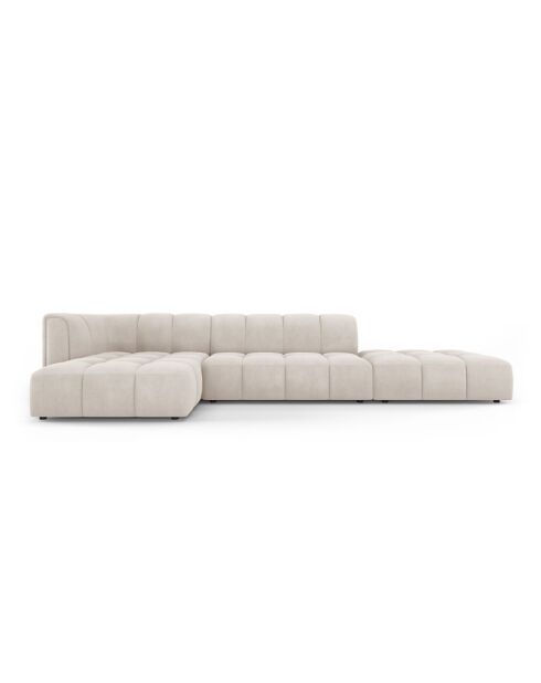 Canapé d'angle gauche modulaire en chenille Francesca 5 places beige - 323 x 160 x 70 cm