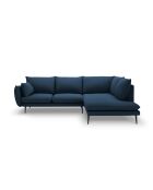 Canapé d'angle droit en tissu structuré Elio 5 places bleu - 251 x 185 x 95 cm