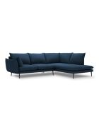 Canapé d'angle droit en tissu structuré Elio 5 places bleu - 251 x 185 x 95 cm