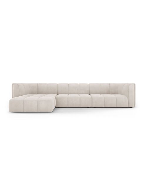 Canapé d'angle gauche modulaire en chenille Francesca 5 places beige - 316 x 160 x 70 cm