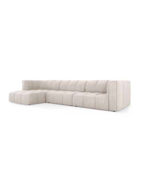 Canapé d'angle gauche modulaire en chenille Francesca 5 places beige - 316 x 160 x 70 cm