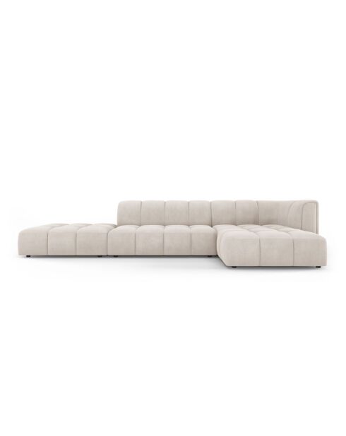 Canapé d'angle droit modulaire en chenille Francesca 5 places beige - 323 x 160 x 70 cm