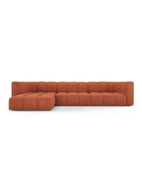 Canapé d'angle gauche modulaire en chenille Francesca 5 places orange - 316 x 160 x 70 cm