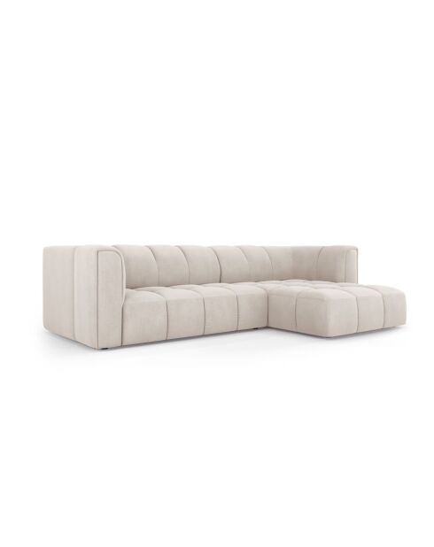 Canapé d'angle droit modulaire en chenille Francesca 3 places beige - 256 x 160 x 70 cm