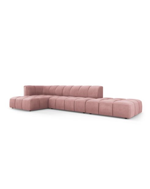 Canapé d'angle gauche modulaire en chenille Francesca 5 places rose - 323 x 160 x 70 cm