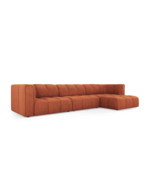 Canapé d'angle droit modulaire en chenille Francesca 5 places orange - 316 x 160 x 70 cm