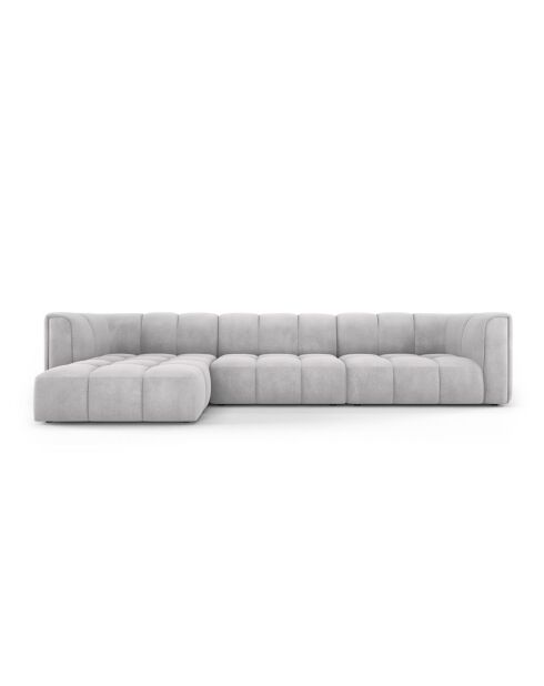Canapé d'angle gauche modulaire en chenille Francesca 5 places gris clair - 316 x 160 x 70 cm