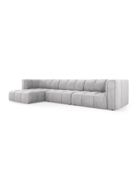 Canapé d'angle gauche modulaire en chenille Francesca 5 places gris clair - 316 x 160 x 70 cm