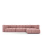 Canapé d'angle droit modulaire en chenille Francesca 5 places rose - 316 x 160 x 70 cm