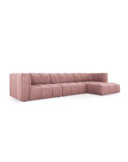 Canapé d'angle droit modulaire en chenille Francesca 5 places rose - 316 x 160 x 70 cm