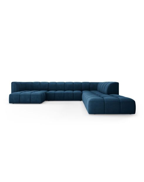 Canapé d'angle droit panoramique modulable en chenille Francesca 7 places bleu roi - 329 x 276 x 70 cm