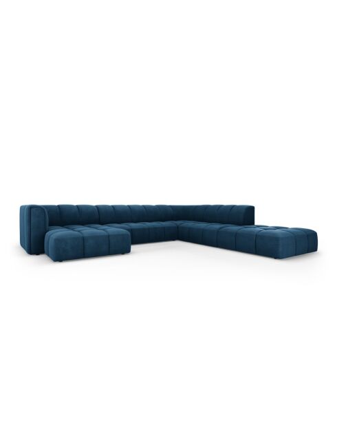 Canapé d'angle droit panoramique modulable en chenille Francesca 7 places bleu roi - 329 x 276 x 70 cm