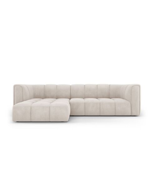Canapé d'angle gauche modulaire en chenille Francesca 3 places beige - 256 x 160 x 70 cm