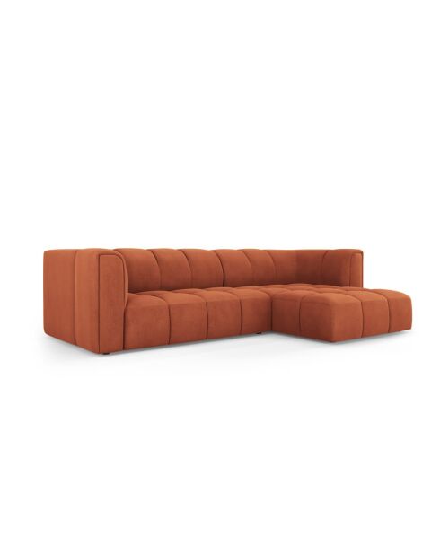 Canapé d'angle droit modulaire en chenille Francesca 3 places orange - 256 x 160 x 70 cm
