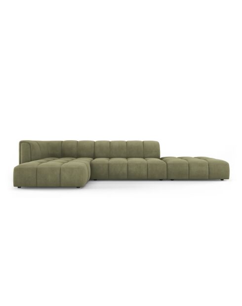 Canapé d'angle gauche modulaire en chenille Francesca 5 places vert clair - 323 x 160 x 70 cm