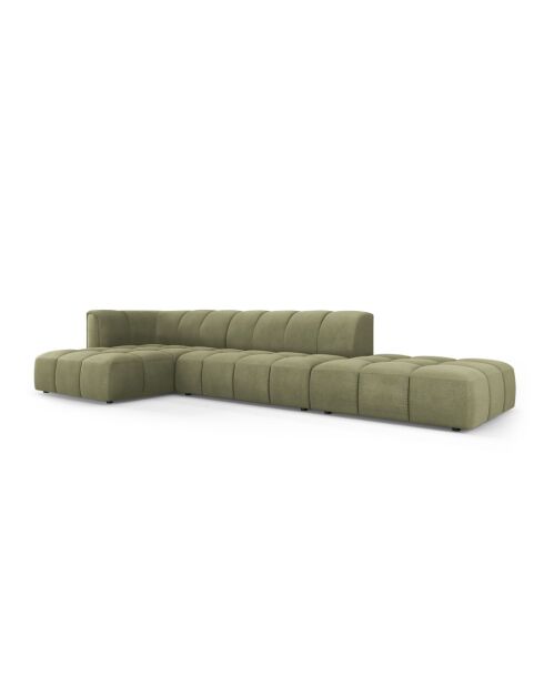 Canapé d'angle gauche modulaire en chenille Francesca 5 places vert clair - 323 x 160 x 70 cm