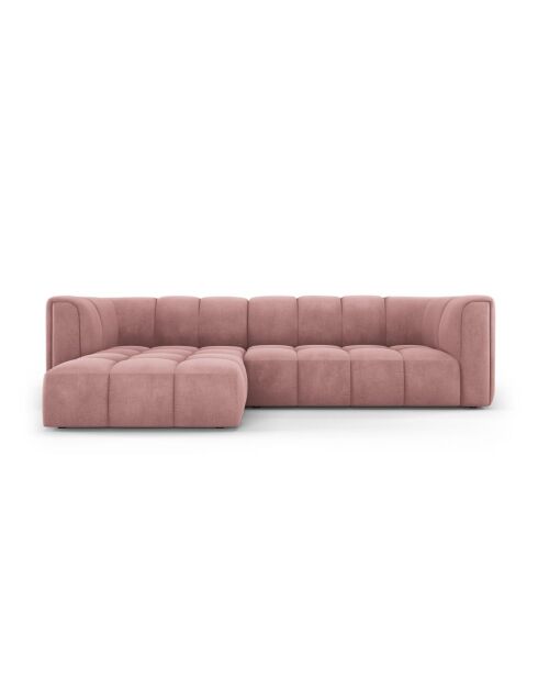 Canapé d'angle gauche modulaire en chenille Francesca 3 places rose - 256 x 160 x 70 cm