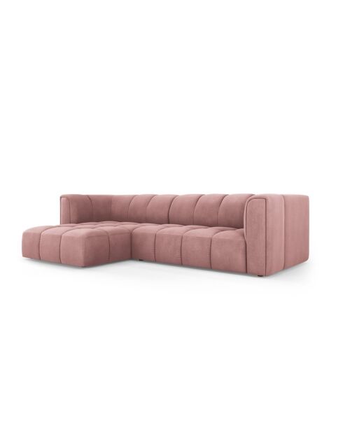 Canapé d'angle gauche modulaire en chenille Francesca 3 places rose - 256 x 160 x 70 cm