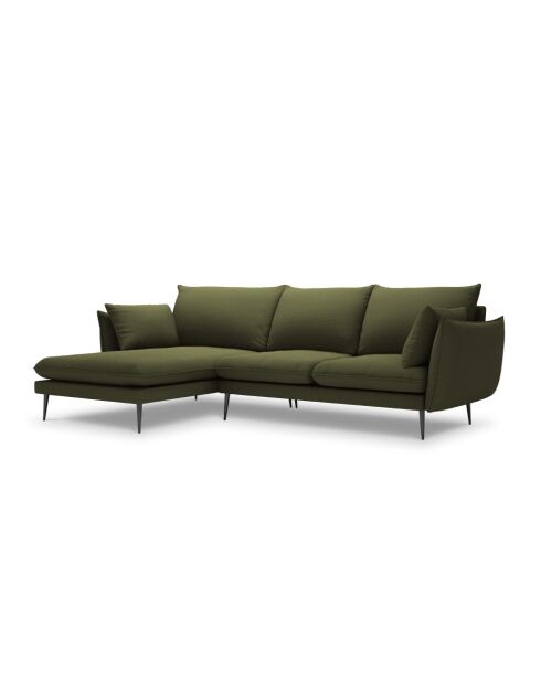 Canapé d'angle gauche en tissu structuré Elio 5 places vert - 251 x 170 x 97 cm