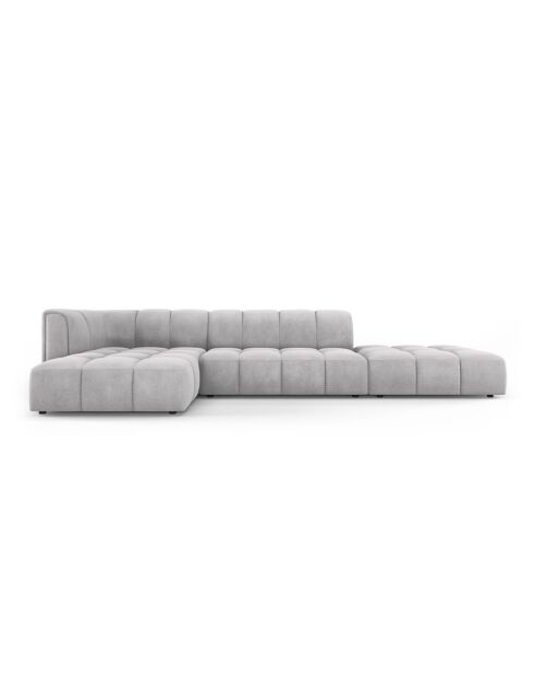 Canapé d'angle gauche modulaire en chenille Francesca 5 places gris clair - 323 x 160 x 70 cm