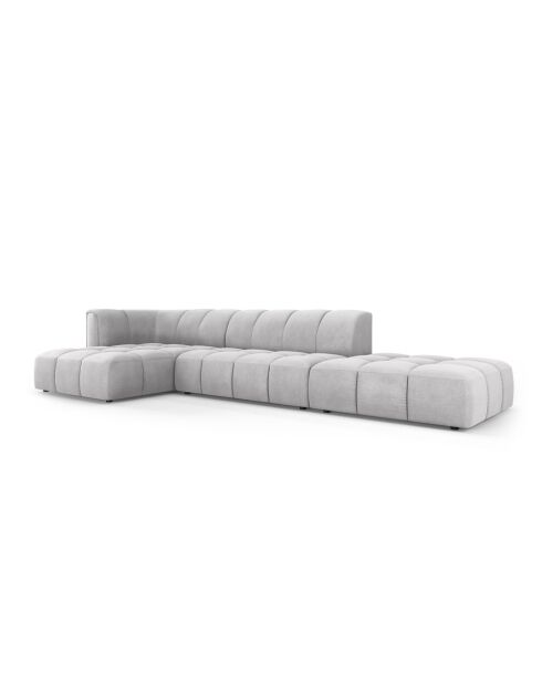 Canapé d'angle gauche modulaire en chenille Francesca 5 places gris clair - 323 x 160 x 70 cm