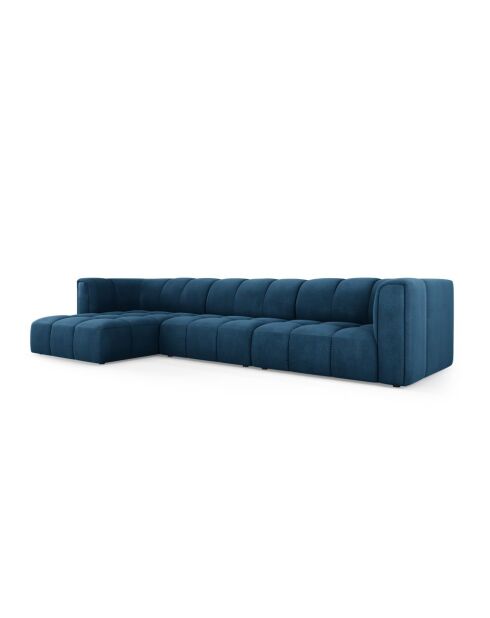 Canapé d'angle gauche modulaire en chenille Francesca 5 places bleu roi - 316 x 160 x 70 cm