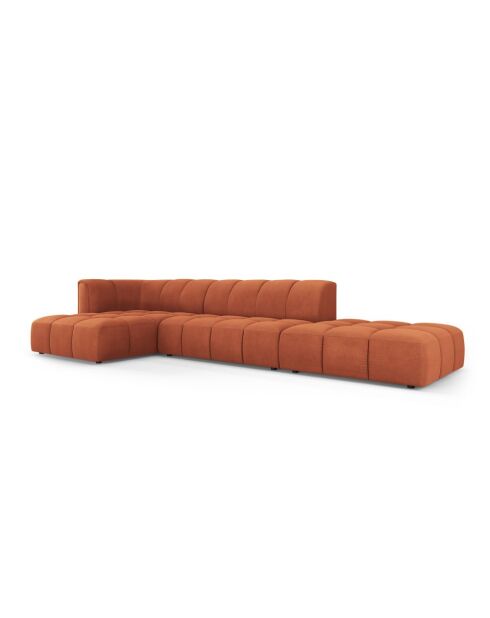 Canapé d'angle gauche modulaire en chenille Francesca 5 places orange - 323 x 160 x 70 cm