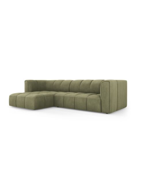 Canapé d'angle gauche modulaire en chenille Francesca 3 places vert clair - 256 x 160 x 70 cm