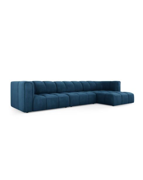 Canapé d'angle droit modulaire en chenille Francesca 5 places bleu roi - 316 x 160 x 70 cm