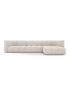 Canapé d'angle droit modulaire en chenille Francesca 5 places beige - 316 x 160 x 70 cm