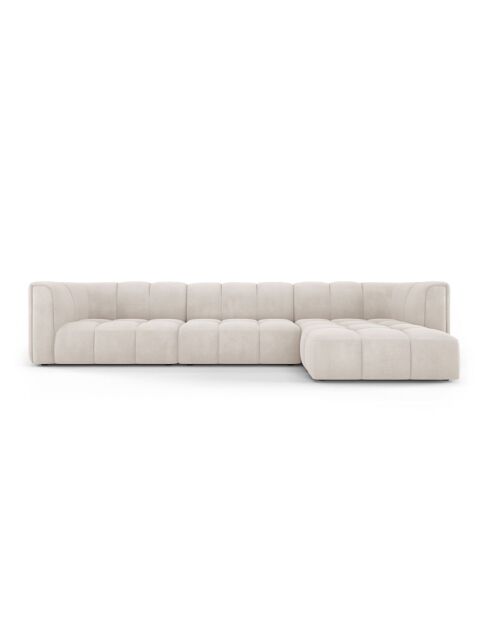 Canapé d'angle droit modulaire en chenille Francesca 5 places beige - 316 x 160 x 70 cm